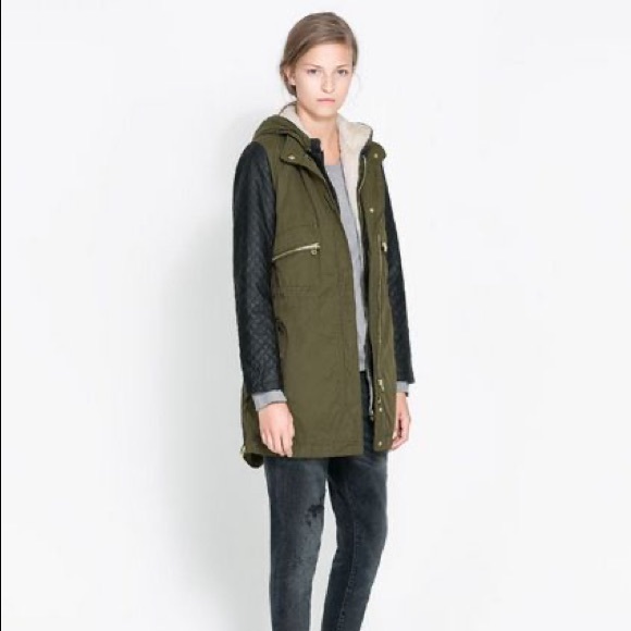 Zara Combination Parka w. Faux Leather Sleeves - Picture 3 of 8